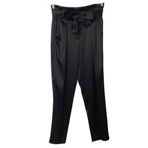 NWOT JUDITH & CHARLES BLACK SATIN BELTED TAPERED TROUSERS PANT - 0
